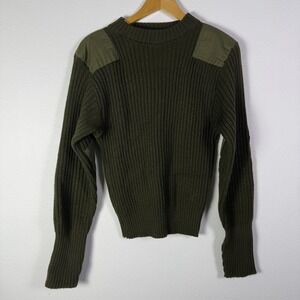 Vintage 80s USMC Military Commando Sweater Mens 40 Green Wool Ribbed Patch